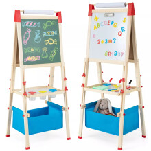 Wooden Kids Art Easel Double Sided Easel Blackboard W/Paper Roller