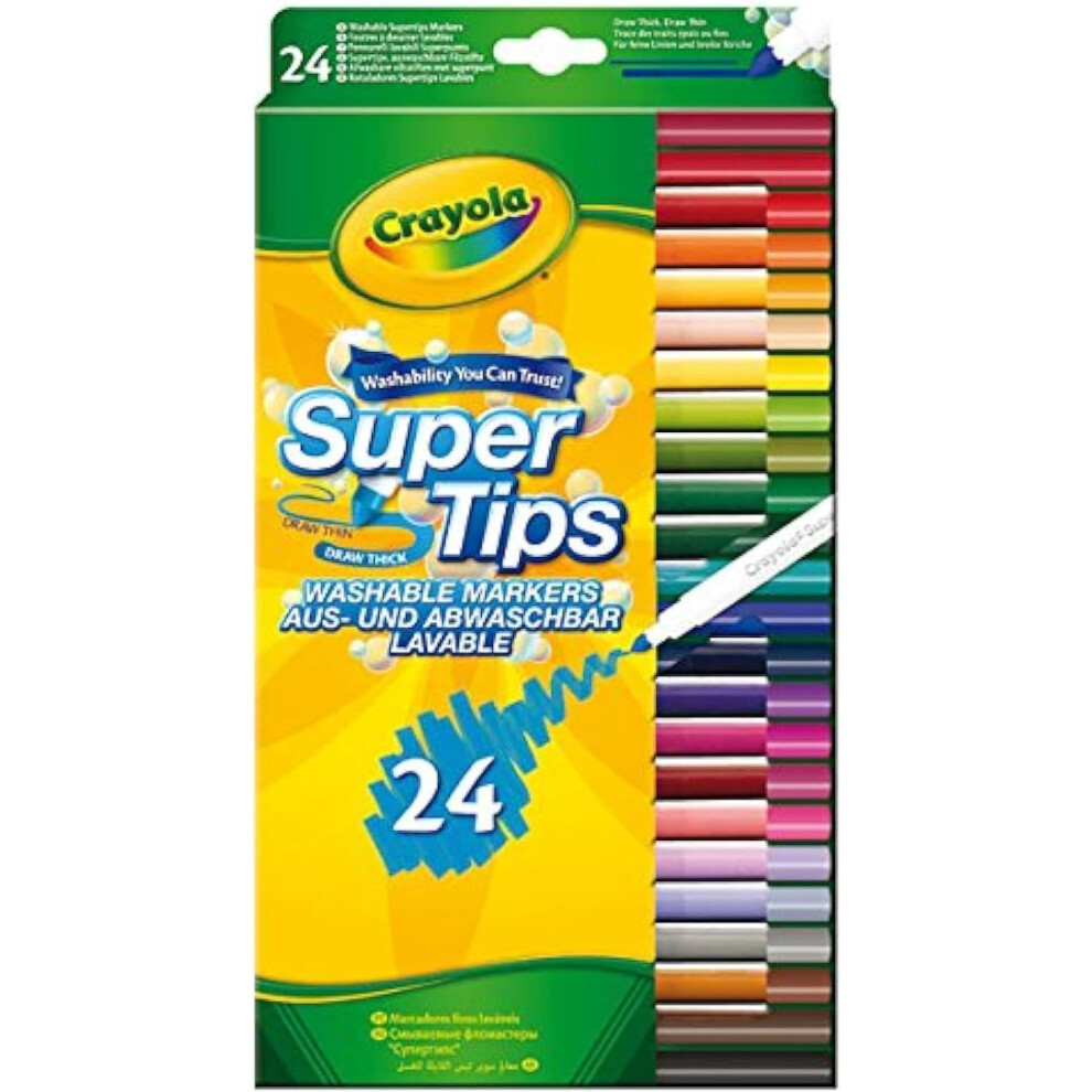 CRAYOLA SuperTips Washable Markers Assorted Colours (Pack of 24) Premium Felt Tip Pens That Can Easily Wash Off Skin & Clothing Ideal for Kids Aged 3+