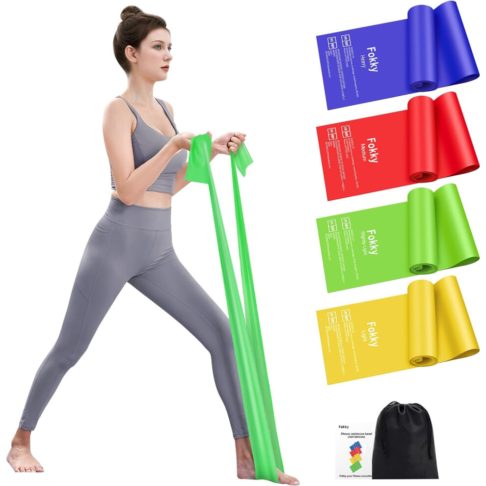 2M Resistance Bands, Fokky Fitness Exercise Bands with 4 Different Resistance Levels, Long Resistance Bands Set Women/Men, Ideal for Yoga,Gym,Pilates