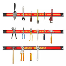 Set of 3 Magnetic Tool Strip Holder Garage Rail Wall Mounted Bits Rack