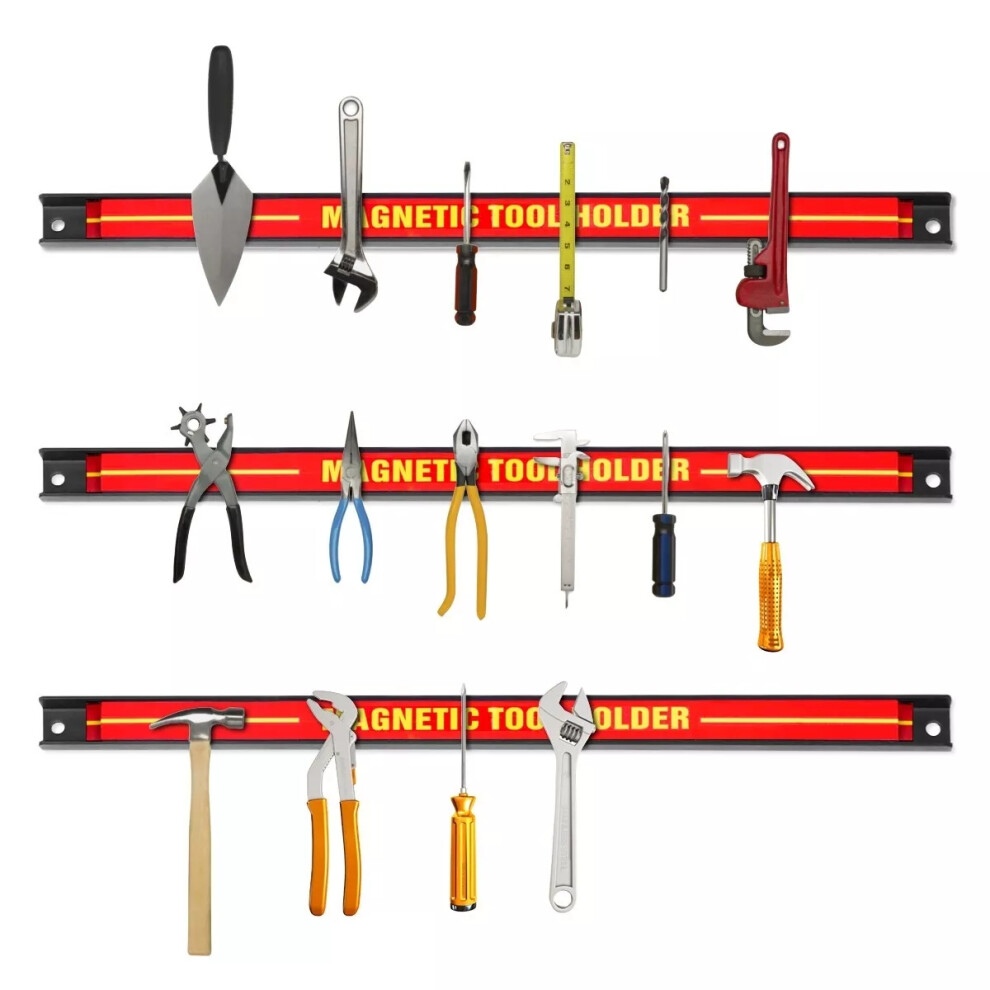 Set of 3 Magnetic Tool Strip Holder Garage Rail Wall Mounted Bits Rack