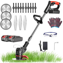 (Black) 24V Cordless Trimmer, Telescopic Lightweight Lawn Trimmer with 6 x Metal Blades and 10 x Plastic Blades, 2 x 1500MAH Batteries