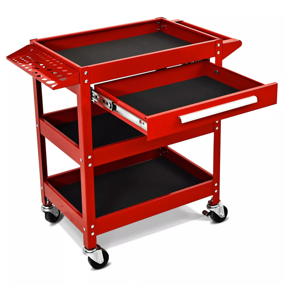 3-Tray Tool Cart Rolling Utility Cart Organizer w/Drawer and Wheels