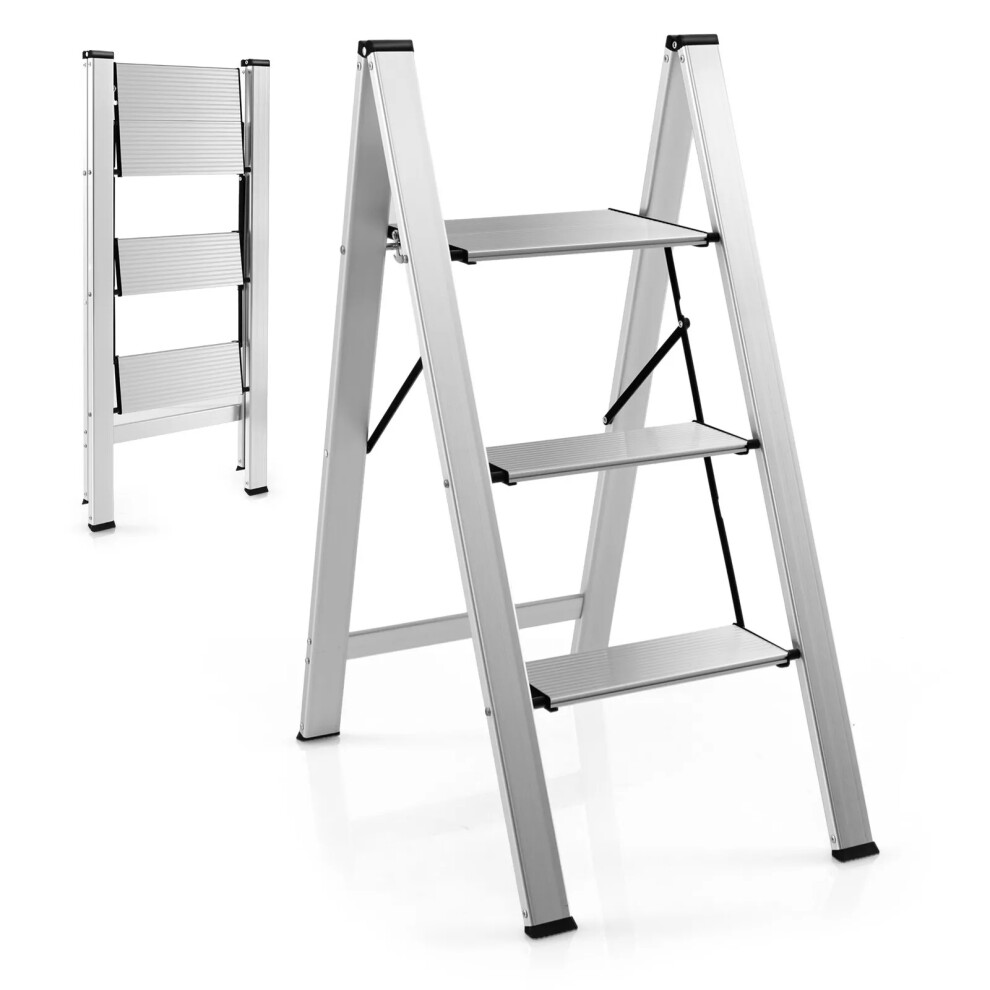 3 Step Ladder Folding Aluminum Structure Step Stool w/ Anti-Slip Pedal