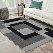 (120x170 cm- Area Rug/Carpet, MILO BLACK GREY) Non-Slip Area Rugs Printed Geometric Carpets Hallway Runner