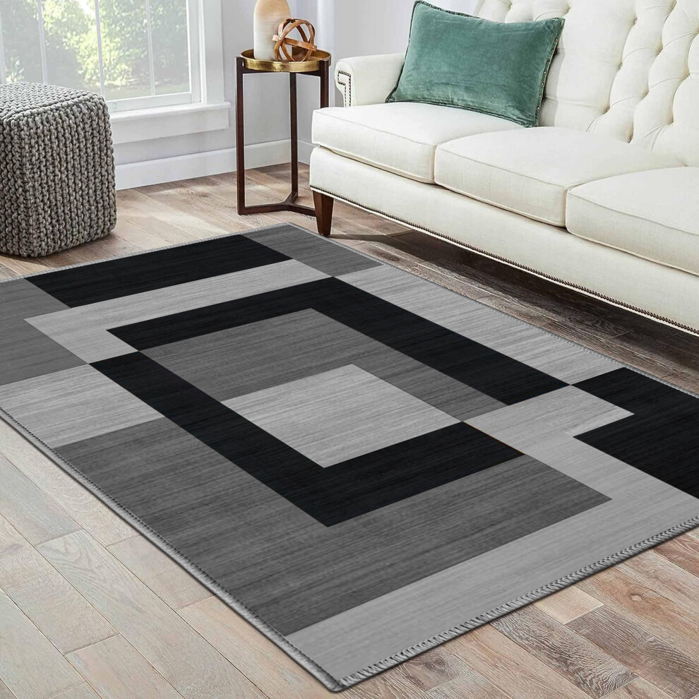 Aspire Homeware (120X170 Cm- Area Rug/Carpet, Milo Black ) Non-Slip Area Rugs Printed Geometric Carpets Hallway Runner Grey