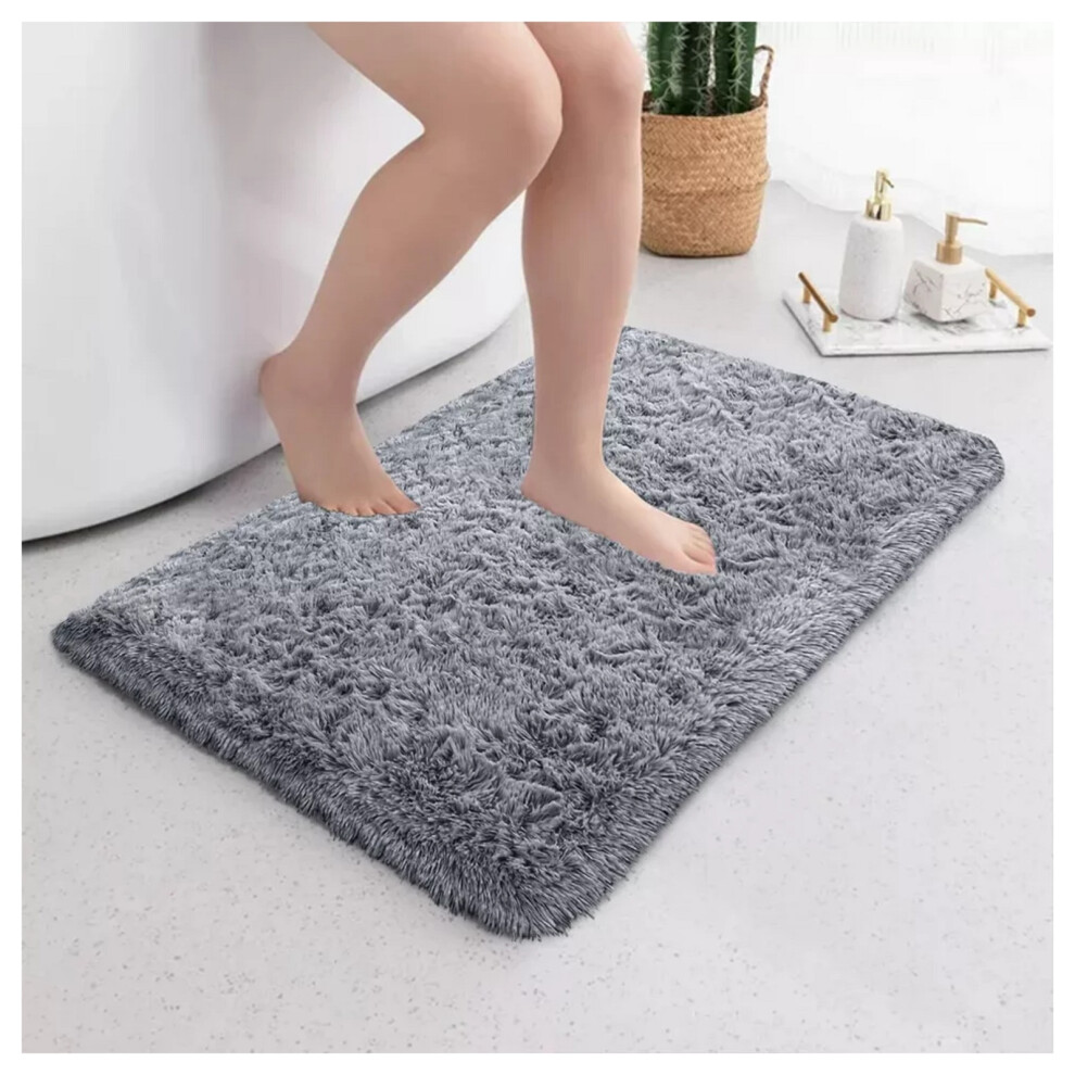 (50x80 cm- Bath Mat/Door Mat) Living Room Rugs Fluffy Shaggy Soft Grey Carpet UK