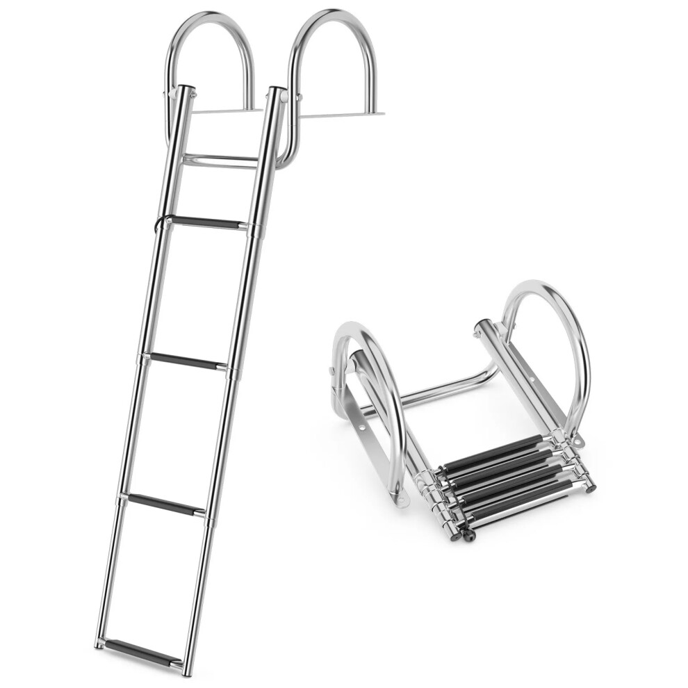 4-Step Pontoon Boat Ladder Folding Stainless Steel Rear Entry Inboard