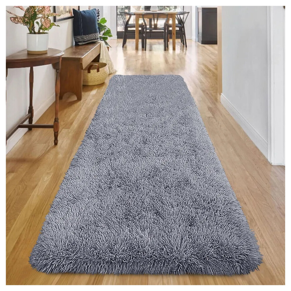 (80x300 cm- Extra Large Runner Carpet/Rug) Living Room Rugs Fluffy Shaggy Soft Grey Carpet