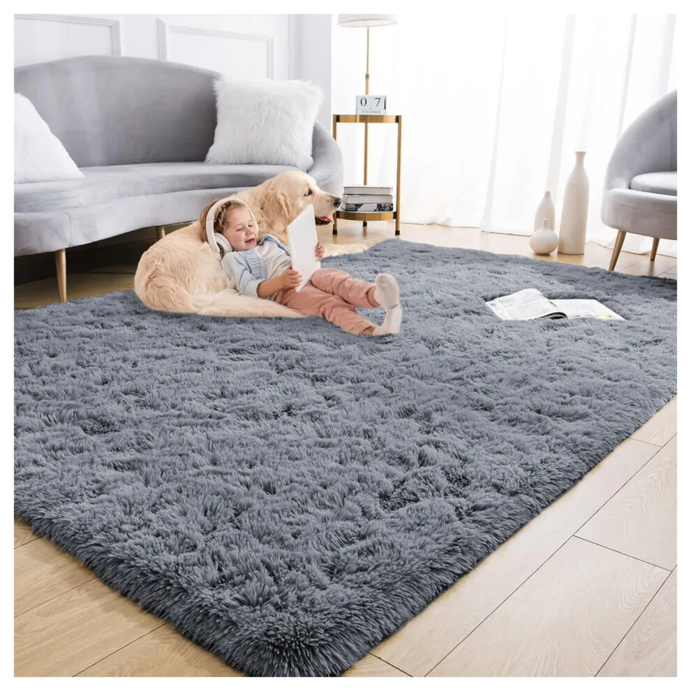 (160x230 cm- Area Carpet/Rug) Living Room Rugs Fluffy Shaggy Soft Grey Carpet