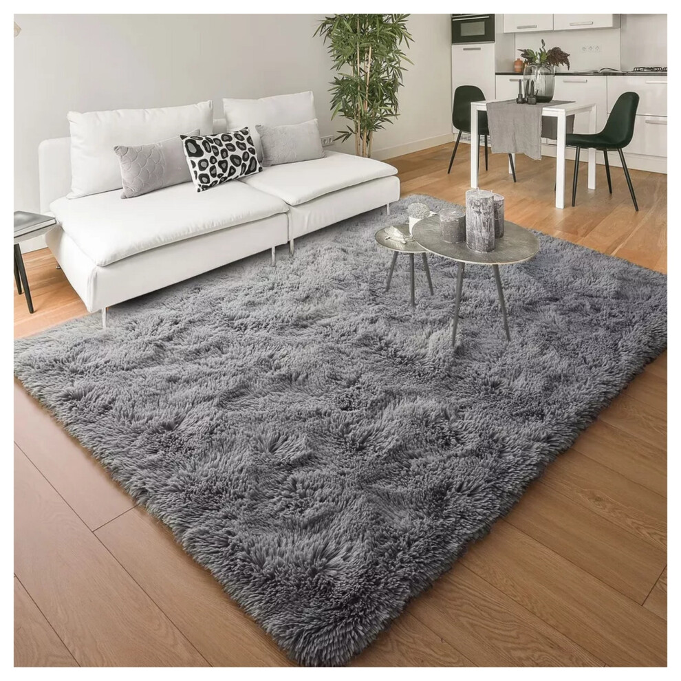 (200x290 cm- Area Carpet/Rug) Living Room Rugs Fluffy Shaggy Soft Grey Carpet