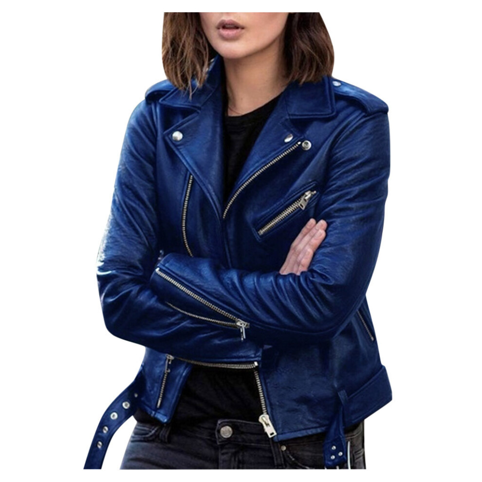 (S, blue) Leather Jacket Spring And Autumn New Tops Short Section Biker Girls Slim Jacket Jacket Imperial Cold