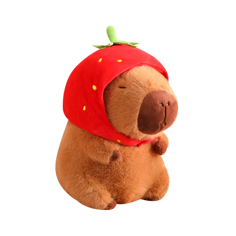 Skesrjtop (Strawberry Capybara, About 10-12Cm) Strawberry Hat Capybara Plush Toy Simulation Turtle Backpack Capibara Stuffed Animals