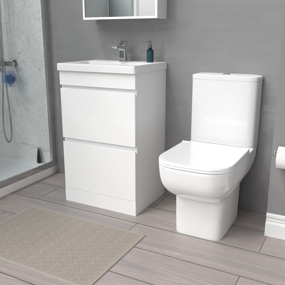 Nes Home 500mm White 2 Drawers Basin Vanity Unit & Close Coupled Toilet-image-OPC-PF5DHQ9-NEW