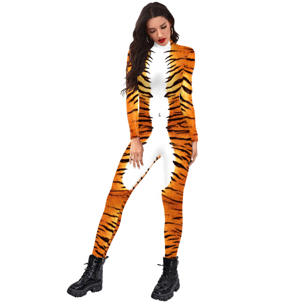 (B142-324, M) Women Jumpsuit Tiger Snake 3D Print Party Spandex Zentai Full Bodysuit-image-OPC-PF5DHVM-NEW