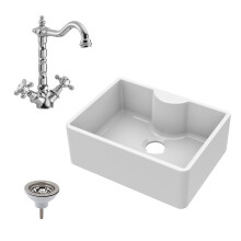 595mm - Fireclay Kitchen Bundle - Butler Sink - Waste & French Tap