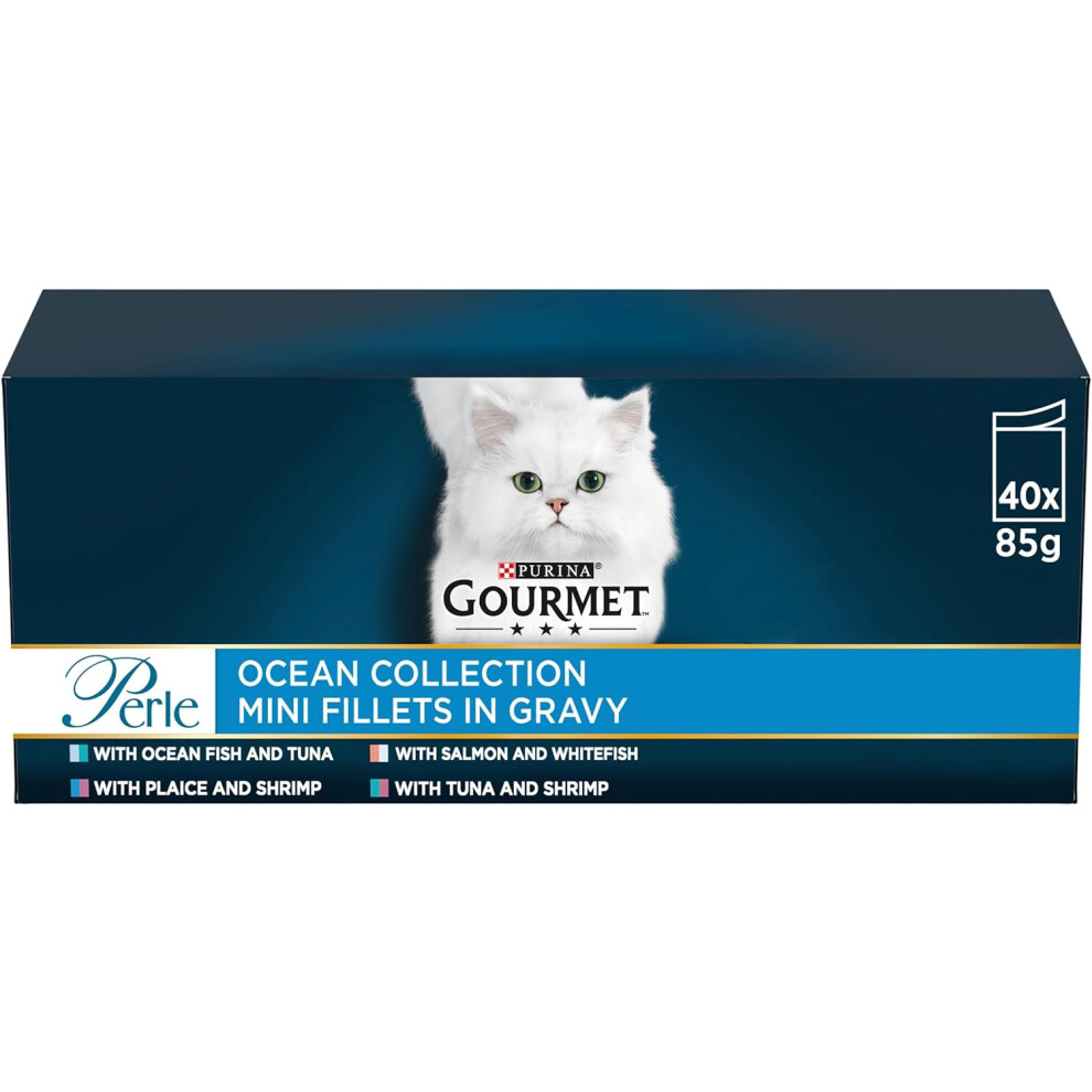 GOURMET Perle Ocean Collection Wet Cat Food 40x85g â Multipack, Complete Adult Nutrition in Gravy, Tuna with Shrimp, Salmon & WhiteFish-image-OPC-PF5DMF2-NEW