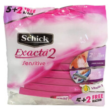 Schick Exacta2 Sensitive Razors 7's Dual-Blade System with Moisture Strip Flexible Head and Ergonomic Handle for Gentle