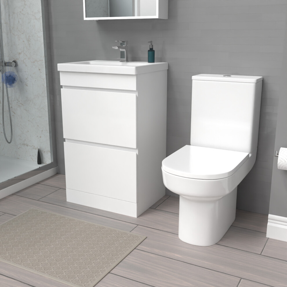 Nes Home 500mm White 2 Drawers Basin Vanity  & Rimless Close Couple Toilet