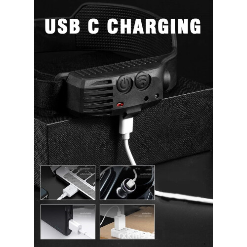 Sensor Headlamp COB LED Head Lamp Flashlight USB Rechargeable Head Torch 5 Lighting Modes Head Light (COB 3 white)(Black) 1