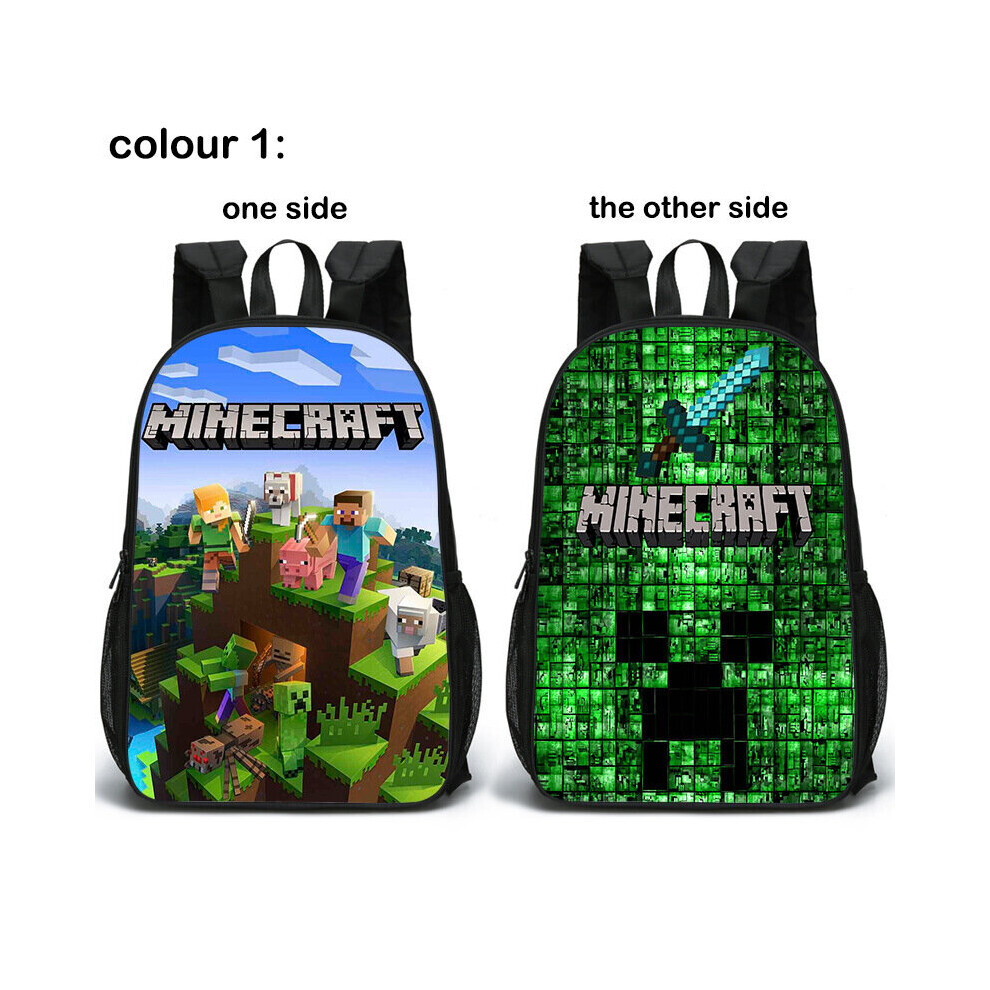 (C1) Minecraft School Bag Double-sided Backpack Kids Gift