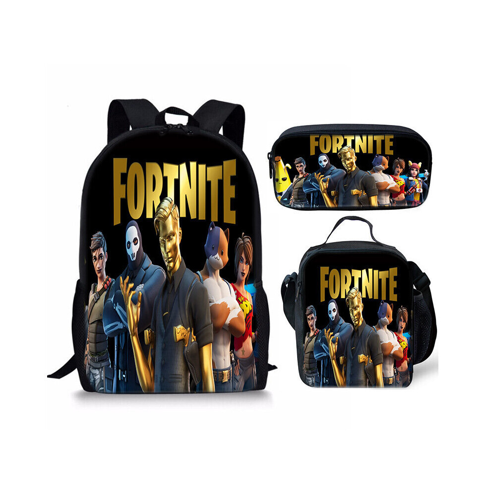 (21) 3PCS Fortnite Game Backpack Lunch Bag Pencil Case School Bag