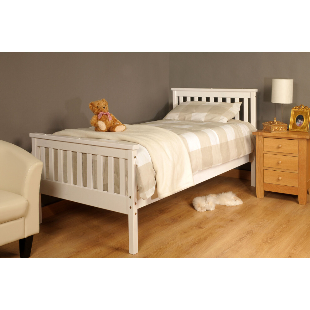 (3ft Single, White) Talsi Wooden Bed Frame with Charlotte Mattress