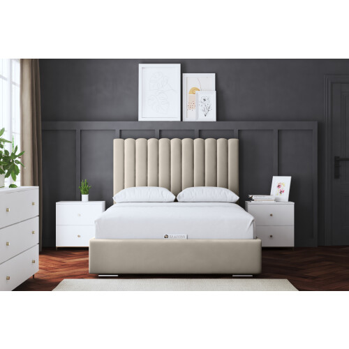 DS Living (Small Single, Cream) Evangeline Panel Upholstered Bed with Ottoman