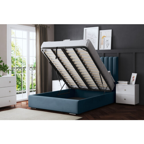 DS Living (Small Single, Blue) Evangeline Panel Upholstered Bed with Ottoman