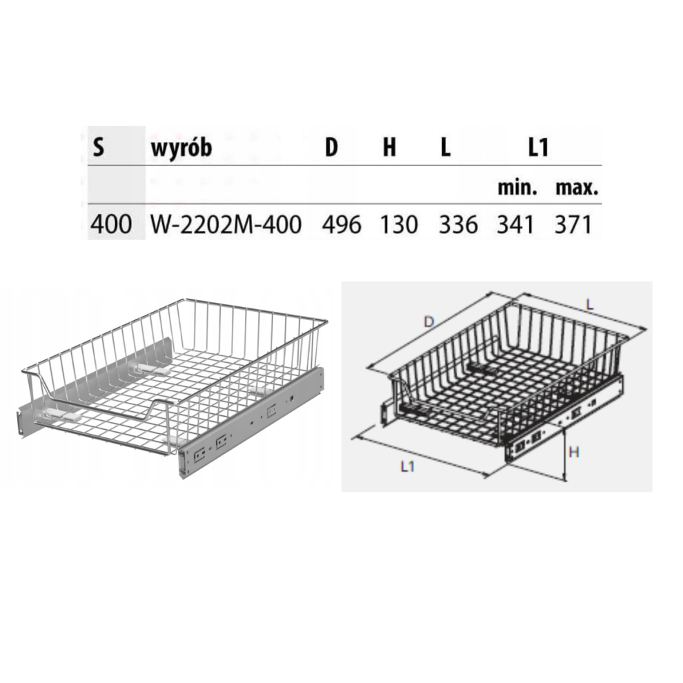 (Upper 400mm) PULL OUT WIRE BASKET STORAGE UPPER LOWER MOUNTING