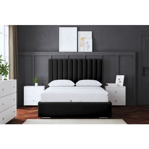 DS Living (Super King , Black) Evangeline Panel Upholstered Bed with Ottoman