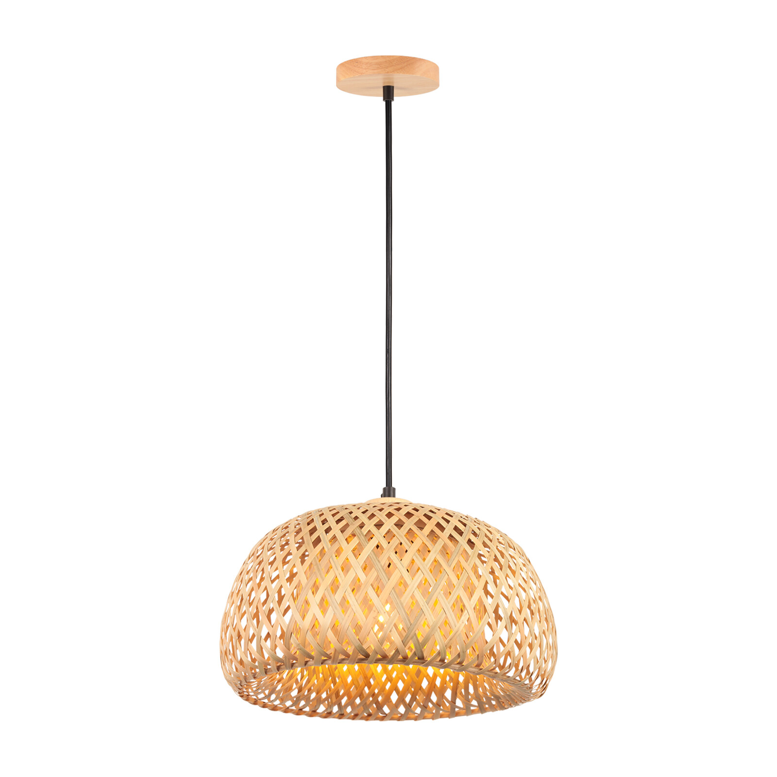 Plafonnier Tissé Bambou Rotin Rétro 40cm - Lustre Salon Restaurant Loft E27