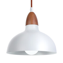 Retro Pendant Light E27 Wooden Pendant Light, Metal Lampshade Ø19CM, Modern Ceiling Light for Dining Room Bedroom Cafe, White