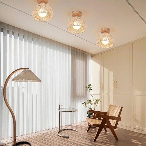 (2PCS) 20CM Retro Ceiling Lamp Light Hemp Rope Braided Ceiling Light Modern Indoor Ceiling Light White 2