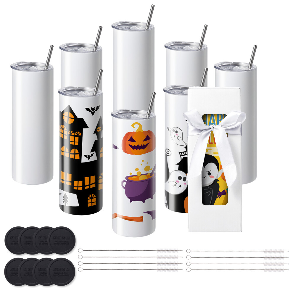 (20oz) VEVOR 8Pack Straight Sublimation Tumblers Bulk Blank Stainless Steel White