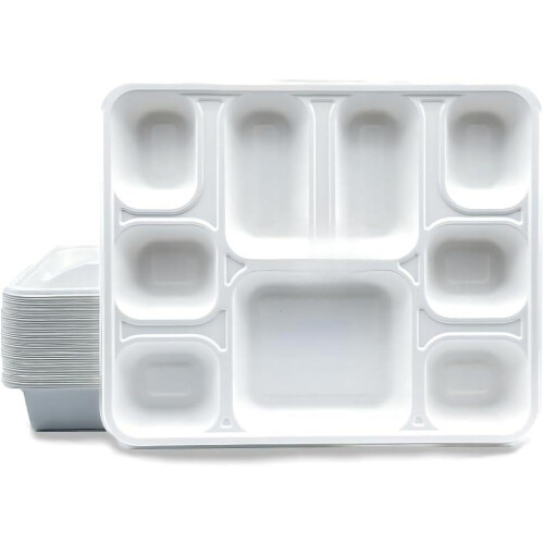 ECONX 9 Compartment Bagasse Rectangular Plate Heavy Duty Super Strong Eco-Friendly Disposable Bagasse Plates Biodegradable
