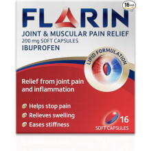 Flarin 200 mg Joint & Muscular Pain Relief Soft Capsules - Ibuprofen for Joint, Back & Muscle Pain (16 capsules)