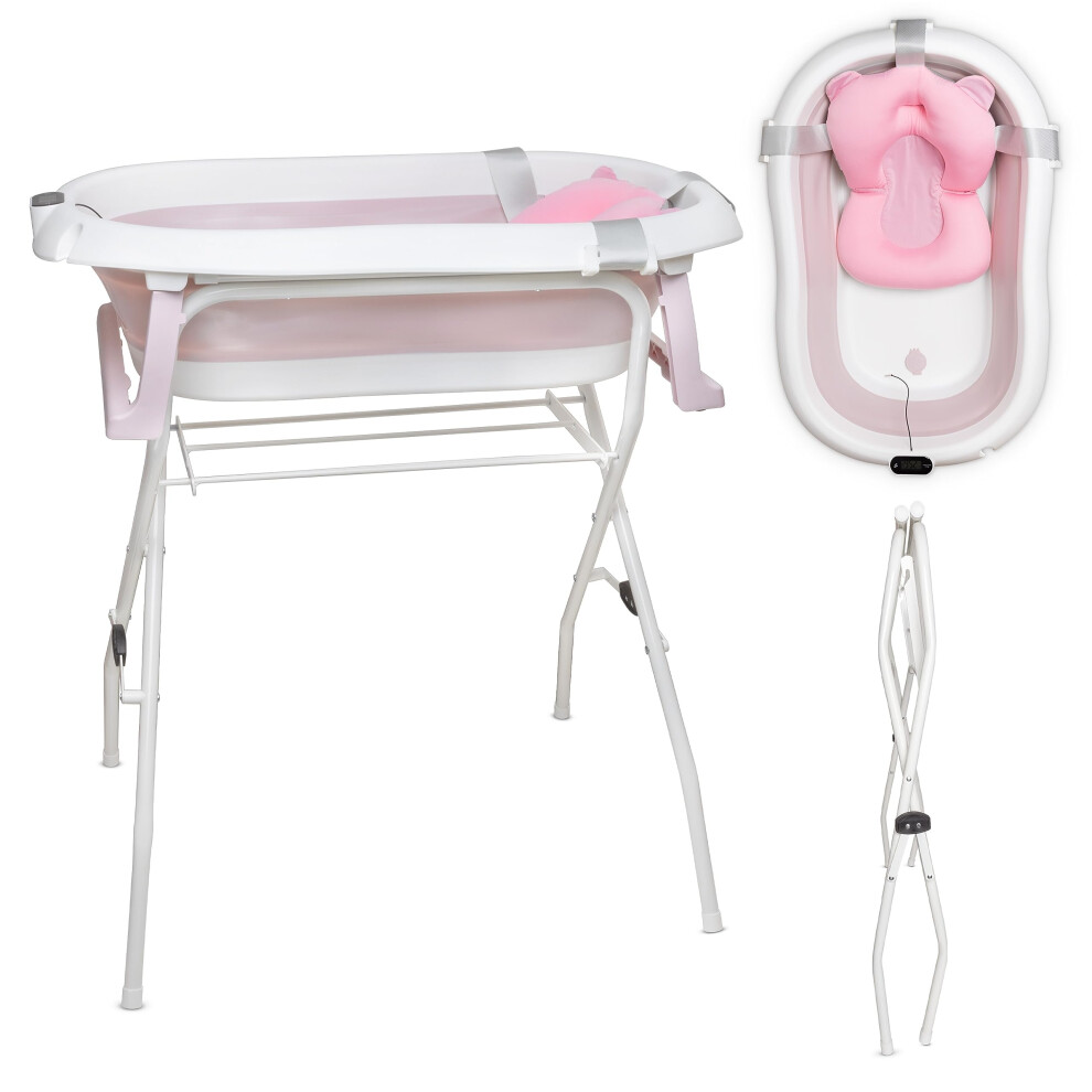 moovkee. Baby Bath Tub Frame 80 cm Foldable Bathtub with Thermometer Bath Cushion and Stand Safe for Babies Newborns