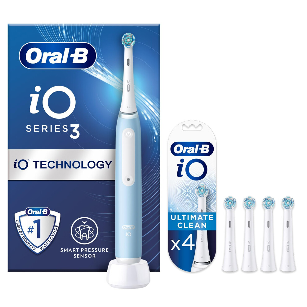 Oral-B iO3 Electric Toothbrushes Adults, Mothers Day Gifts For Her / Him, 4 Toothbrush Heads, 3 Modes With Teeth Whitening, 2 Pin UK Plug, Blue