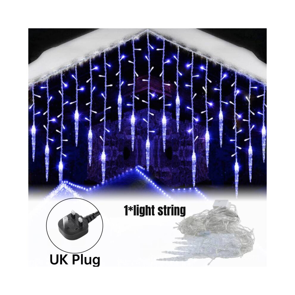 (Blue UK) Light Icicle 96led Christmas Decoration Patio Uk Eu Plug 8 Flashing Modes Home