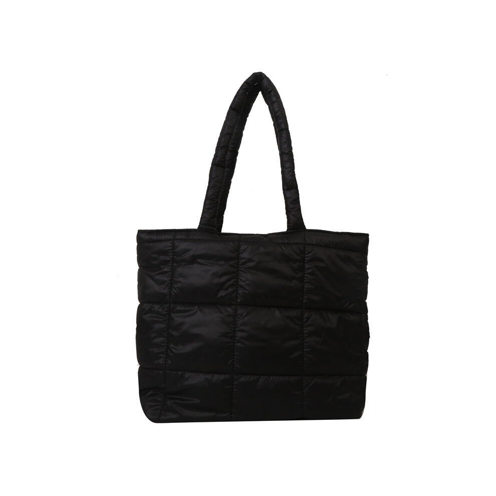 (Black) Quilted Large Womens Tote Bag With Trendy Street Style Soft And Durable