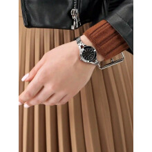 EMPORIO ARMANI WOMENS WATCH AR7328 SILVER STRAP BLACK DIAL SILVER CASE
