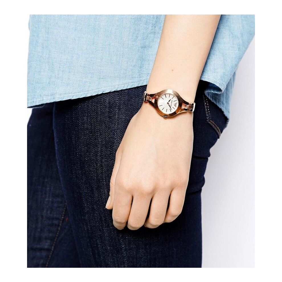 EMPORIO ARMANI WOMEN'S WATCH AR7362 ROSE GOLD STRAP BEIGE DIAL CASE