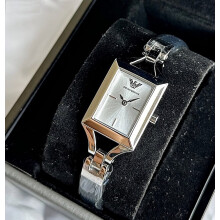 EMPORIO ARMANI WOMENS WATCH AR7372 BLACK STRAP SILVER DIAL SILVER CASE