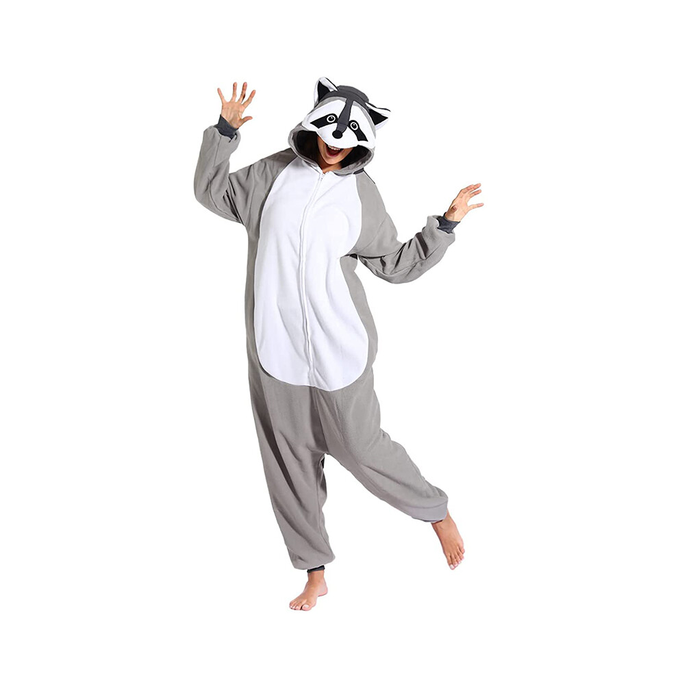 (raccoon onesie, S) Zipper Kigurumi Raccoon Onesie For Women Pajamas Sleepwear Cosplay Costume