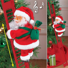 (Red, 65cm) Electric Climbing Ladder Santa Claus with Music & LED Light, Xmas Tree Decorations
