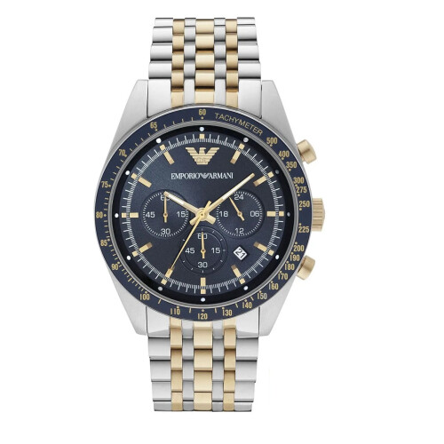 Armani ARMANI MEN'S WATCH AR8030 GOLD & SILVER STRAP BLUE DIAL SILVER CASE 1
