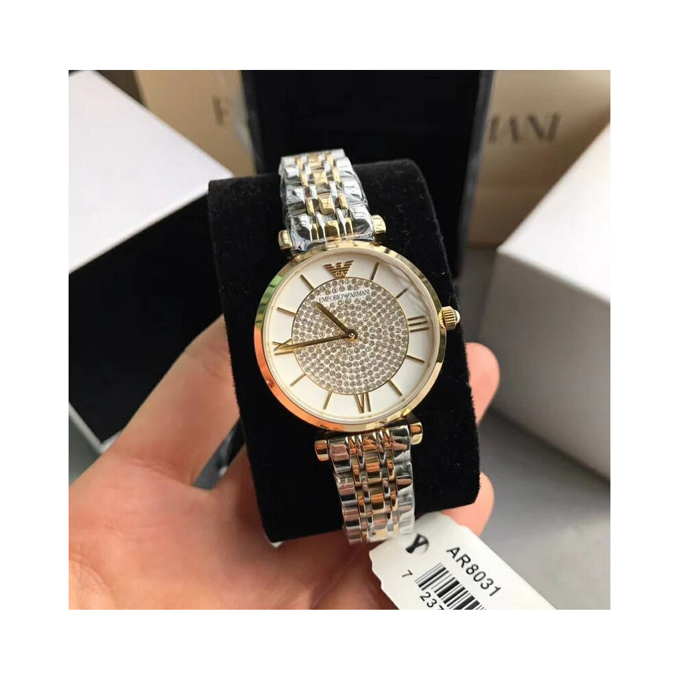 EMPORIO ARMANI WOMEN'S WATCH AR8031 GOLD AND SILVER STRAP WHITE DIAL