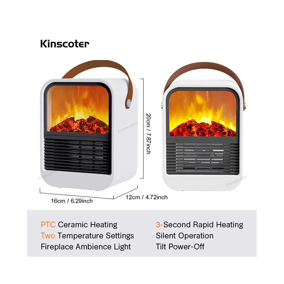 (White, UK) Fireplace Electric Heater Warm Blower Fan Portable Desktop Household Home