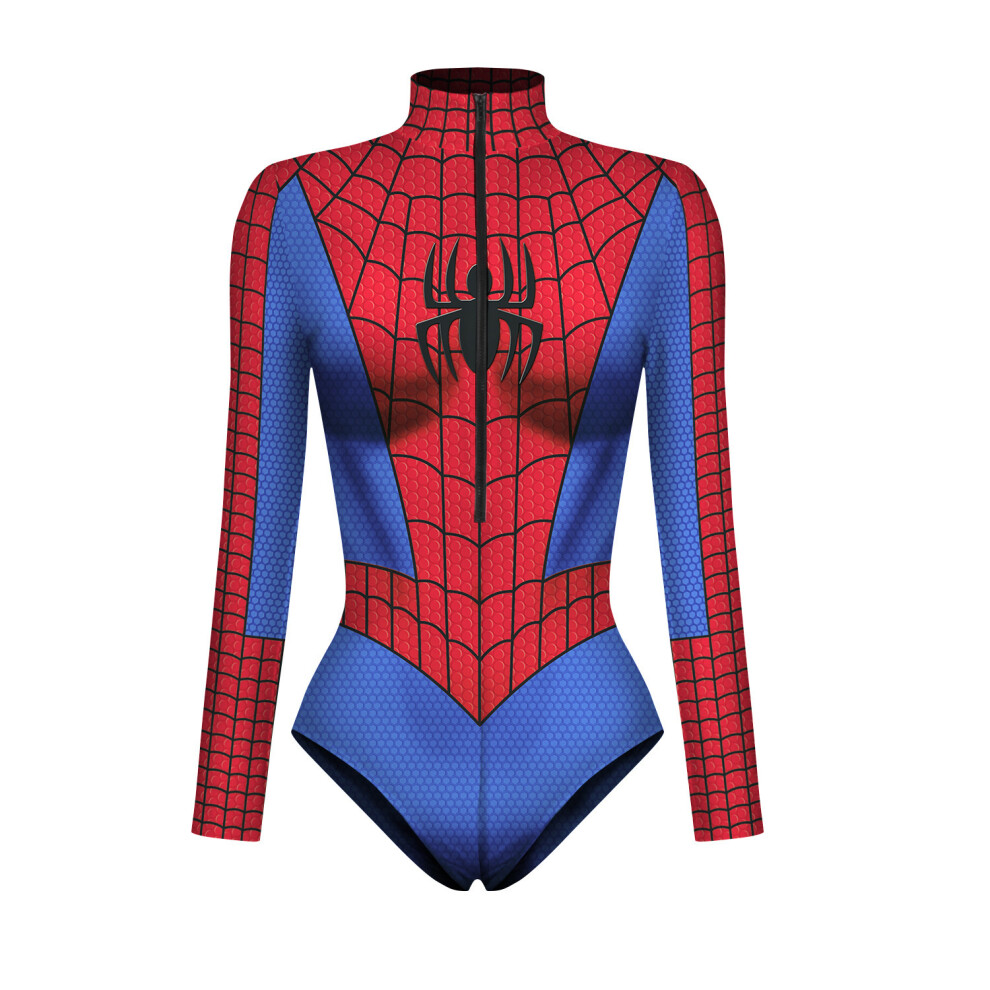 Closkye (002, Adult Xl) Spiderman Bodysuit For Women And Men, Captain Superhero Jumpsuit, Long Sleeve Swimsuit